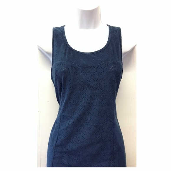 anina | Blue Suede Dress w/ Small Cut-Out Designs - Picture 3 of 8